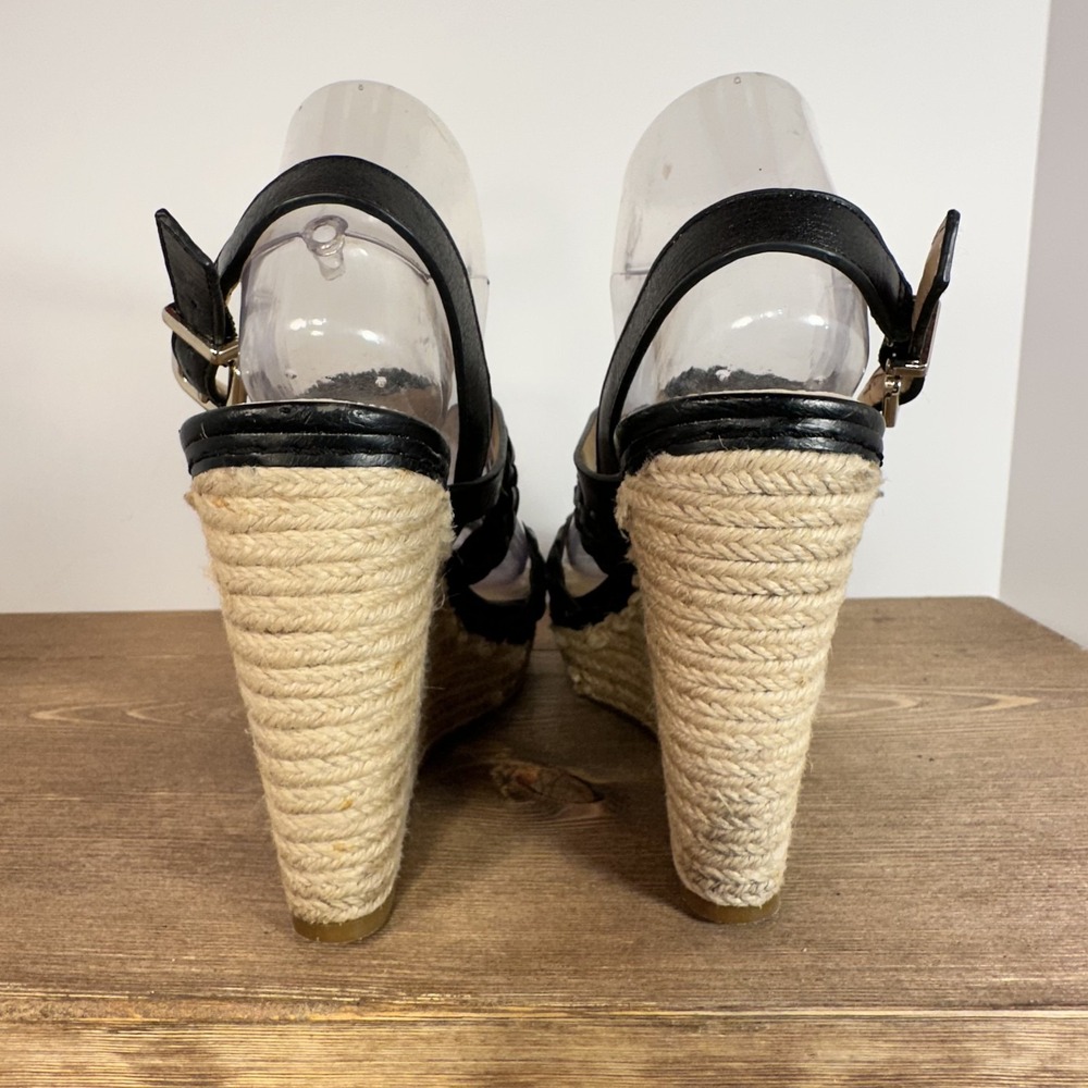 ANTONIO MELANI Women SZ 8.5-9 Black Leather Strappy Platform Wedges Sandals Boho - Picture 6 of 11